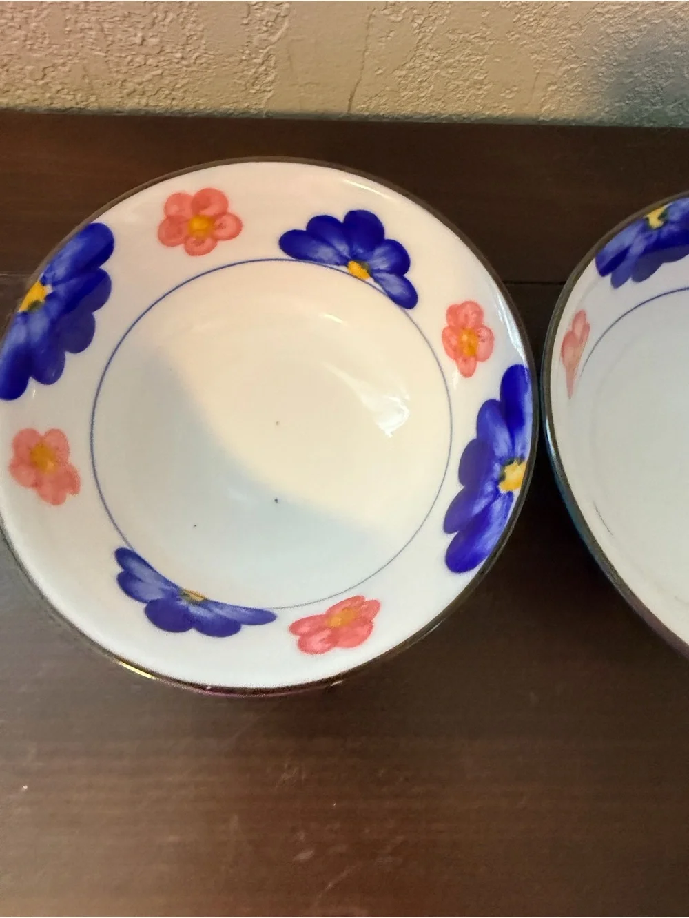 Set of 2 small Blue Floral Ceramic Bowls